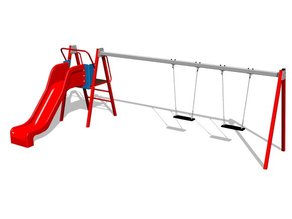 Řetězová dvojhoupačka se skluzavkou RH6251KR - červená