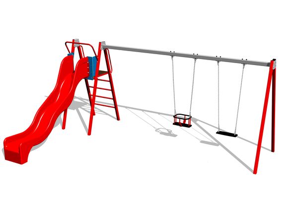 Řetězová dvojhoupačka se skluzavkou RH6252KR - červená