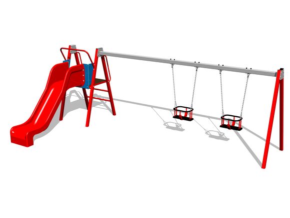 Řetězová dvojhoupačka se skluzavkou RH6253KR - červená