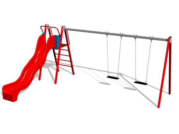 Řetězová dvojhoupačka se skluzavkou RH6251KR - červená