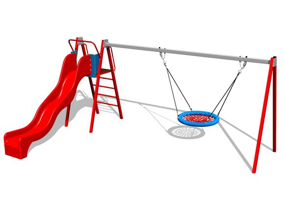 Řetězová houpačka hnízdo se skluzavkou RH6180KR - červená