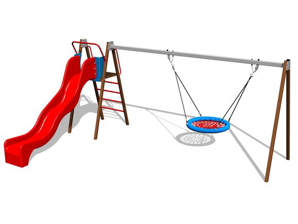 Řetězová houpačka hnízdo se skluzavkou RH6180KW - hnědá